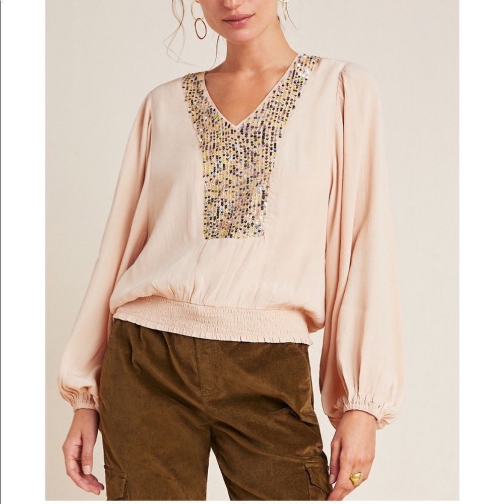 New Anthropologie Maeve Kristie Sequin Blouse Medium #119